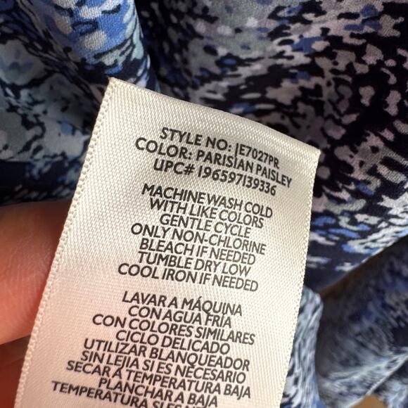 Joie Ruffle Pleated Paisley Top Blue Front Tie Half Button Long Sleeve Sz XL - Picture 5 of 6